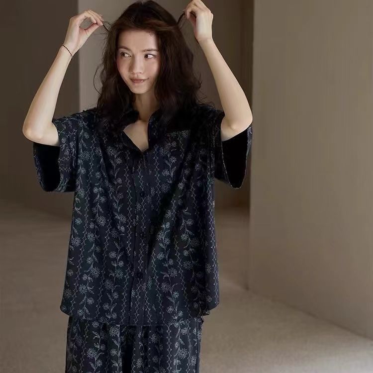 老钱风睡衣女夏季新款短袖短裤纯棉家居服休闲时尚可外穿显瘦套装