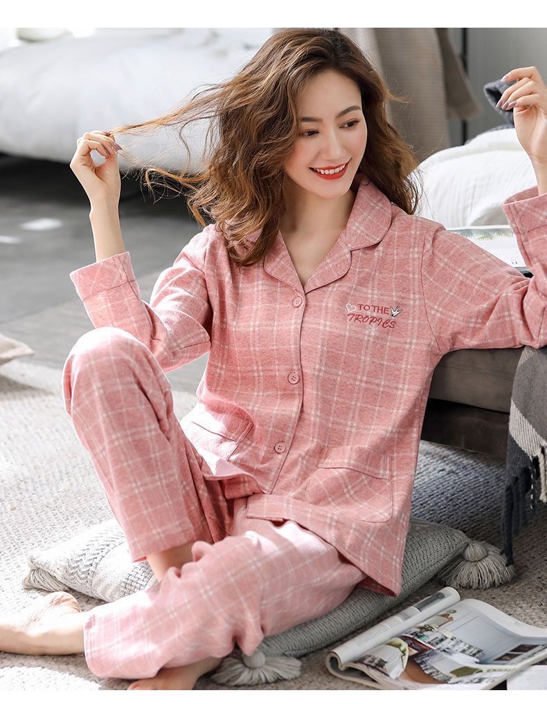 100%纯棉睡衣女士新款春秋款宽松长袖高级感居服套装可外穿