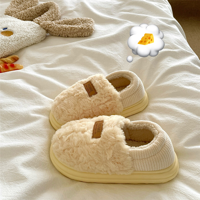 芝芝奶酪黄~！奶fufu包跟保暖棉鞋女居家加绒冬季厚底毛毛棉拖鞋