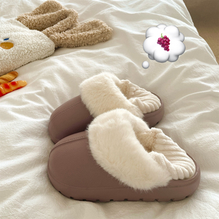 毛毛拖鞋 女外穿厚底冬季 可拆卸保暖加绒包跟棉拖鞋 两穿奶芋紫
