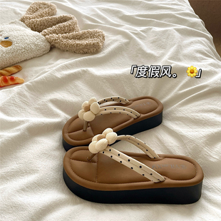 夏日向阳花~！波西米亚度假风ins海岛人字拖女厚底增高防滑凉拖鞋