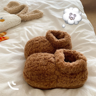 女居家外穿加绒雪地靴 厚实保暖包跟毛毛棉拖鞋 米奇脚 大大脑袋