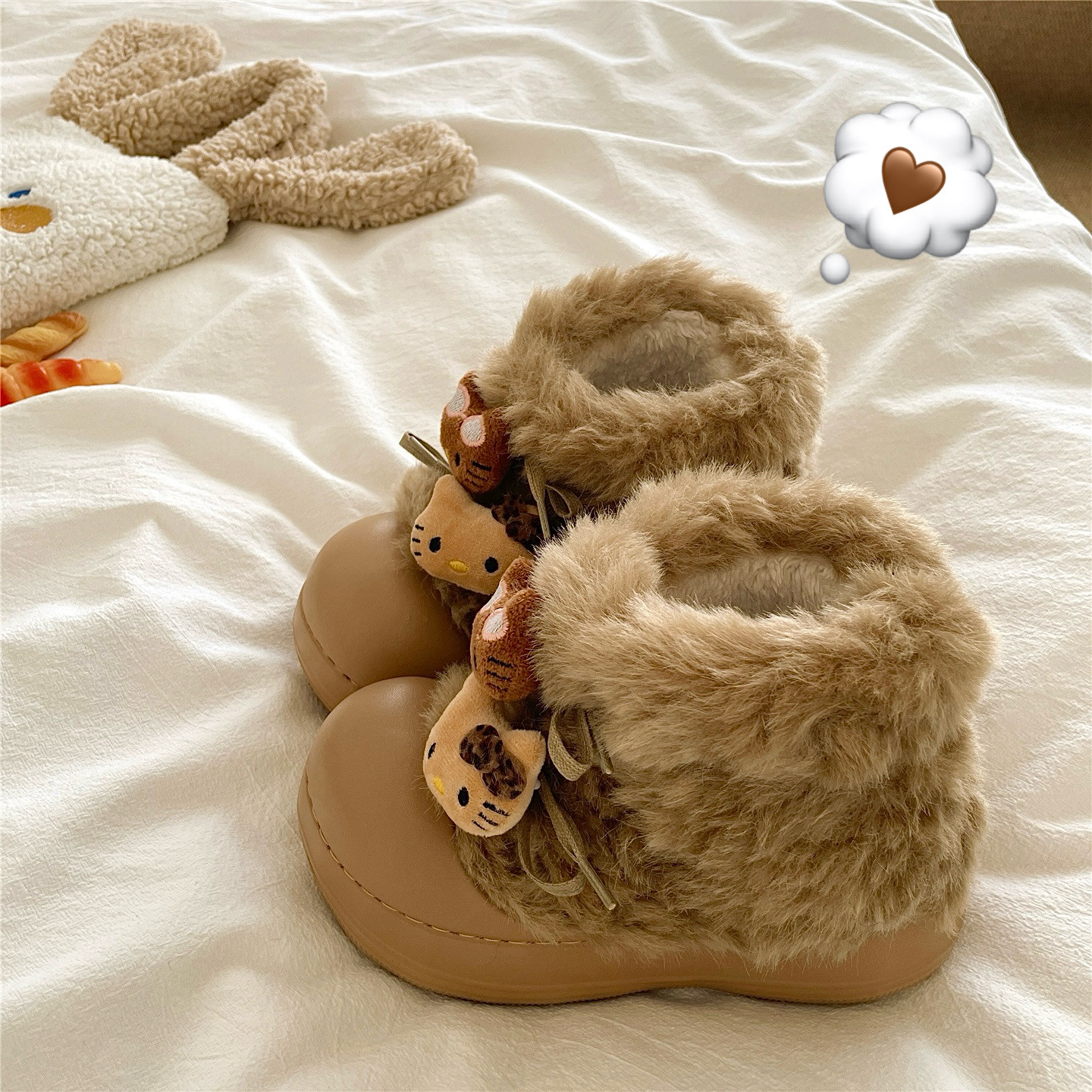 费尔岛KT猫~！巨厚实ins保暖包跟毛毛棉拖鞋女外穿厚底加绒雪地靴,女鞋,毛毛鞋,淘宝优惠券,粉丝福利购,淘宝优惠卷