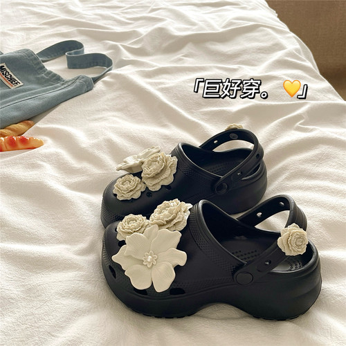 山茶万花丛~！轻弹缓震6cm增高厚底洞洞鞋女防滑透气夏季凉拖鞋潮