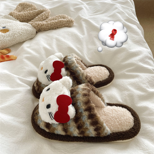 薄荷曼波~！kt猫可爱包头棉拖鞋女ins居家保暖加绒冬季毛毛拖鞋潮