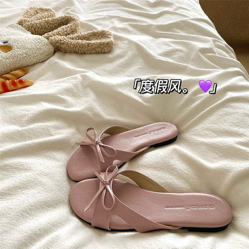 芋泥熏衣紫~！浪漫度假风ins海岛凉拖鞋女平底防滑透气一字拖鞋潮