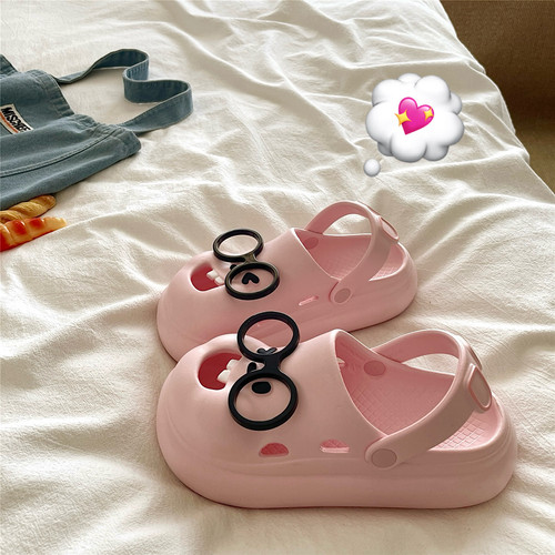 学霸龅牙兔~！可爱ins软萌洞洞鞋女夏季厚底外穿透气包头凉拖鞋潮