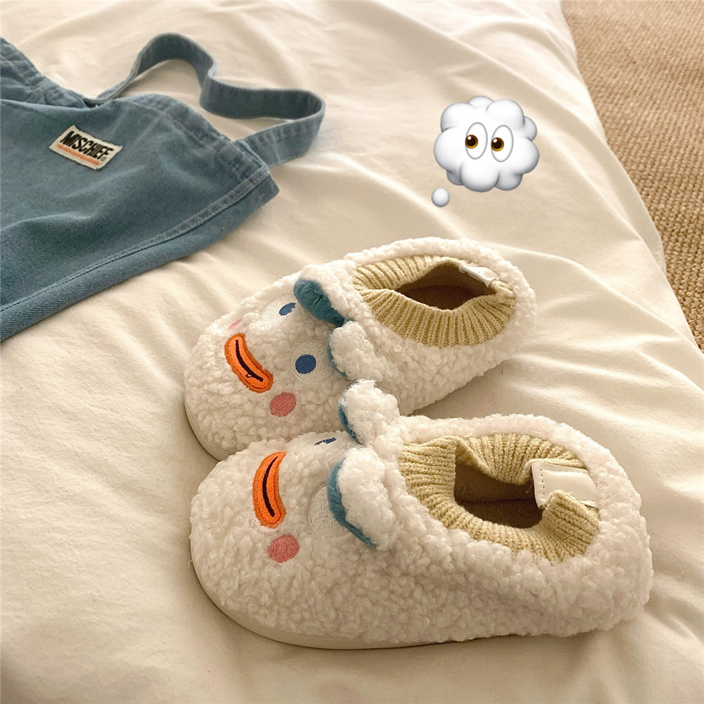 童趣搞怪~！可爱ins丑萌包跟棉鞋女保暖加绒居家冬季毛毛棉拖鞋潮