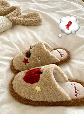 圣诞小狗！软呼呼~毛茸茸可爱包头居家室内毛毛拖鞋女保暖棉拖鞋