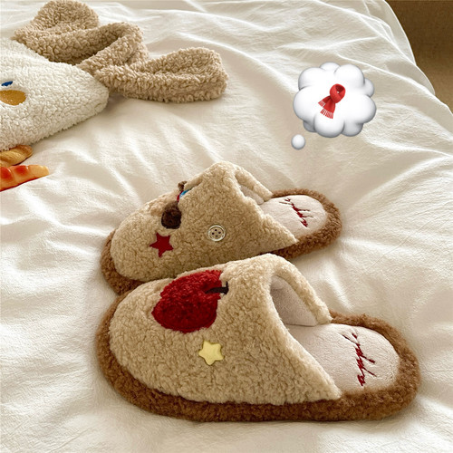 圣诞小狗！软呼呼~毛茸茸可爱包头居家室内毛毛拖鞋女保暖棉拖鞋