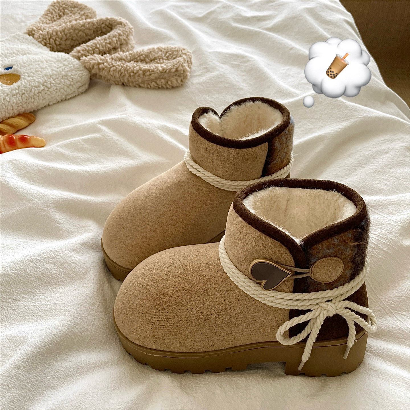 爱心狙击~！绑带ins小众雪地靴女冬季加绒保暖防滑包跟毛毛棉拖鞋,女鞋,毛毛鞋,淘宝优惠券,粉丝福利购,淘宝优惠卷