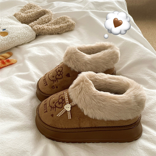 曲奇饼干KT~！暖暖加厚冬季包跟毛毛棉拖鞋女加绒保暖厚底雪地靴
