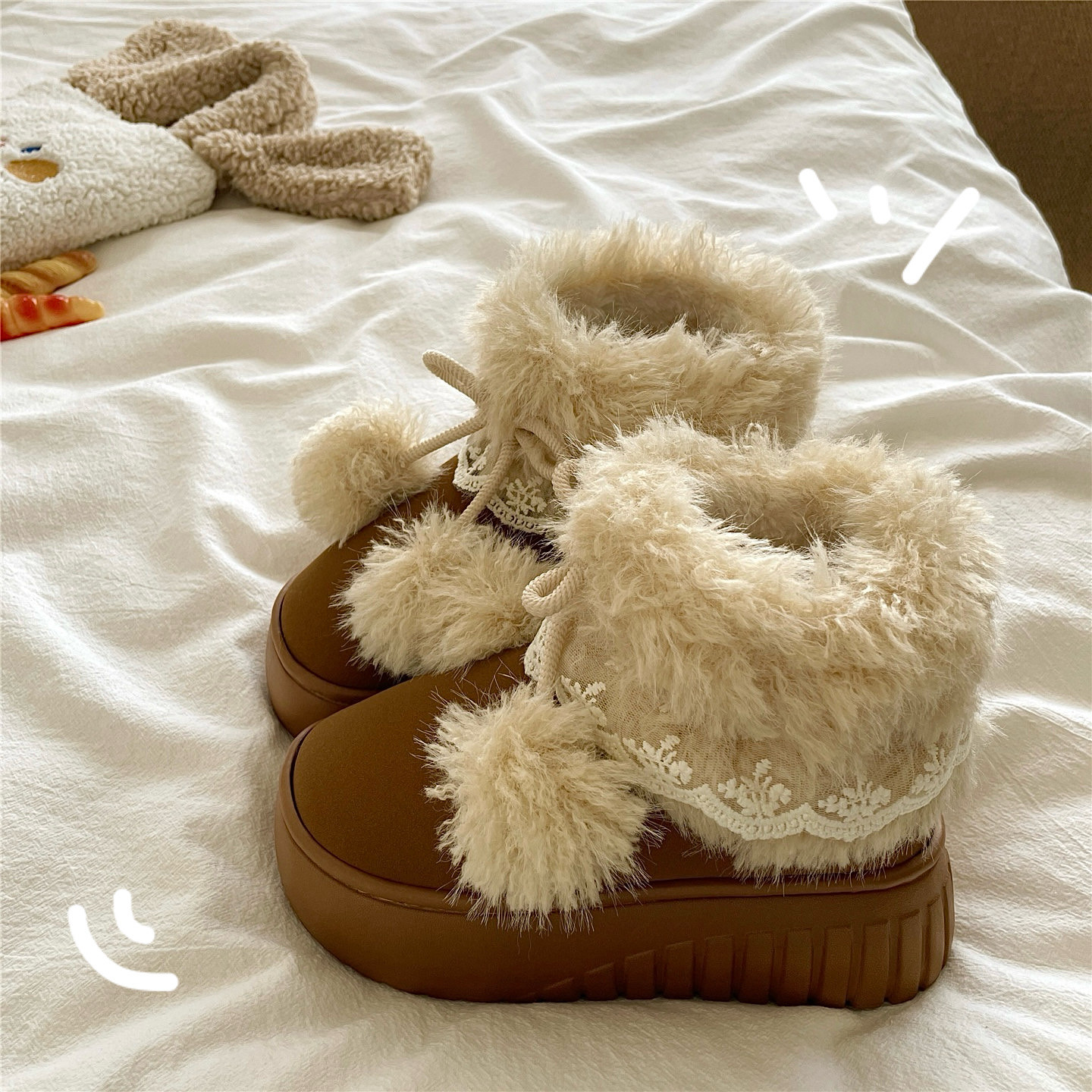 浪漫圣诞夜~！温柔ins厚底雪地靴女加绒加厚包跟外穿毛毛棉拖鞋潮,女鞋,毛毛鞋,淘宝优惠券,粉丝福利购,淘宝优惠卷