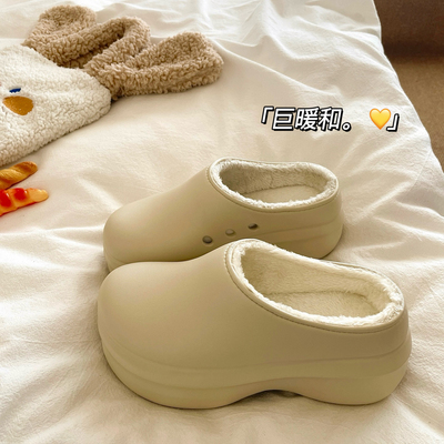 防水强推款~！5cm厚底增高外穿棉拖鞋女冬季加绒防滑保暖毛毛拖鞋