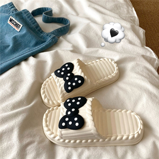 女厚底防滑外穿凉拖鞋 软糯蝴蝶结 甜美ins可爱居家室内一字拖鞋