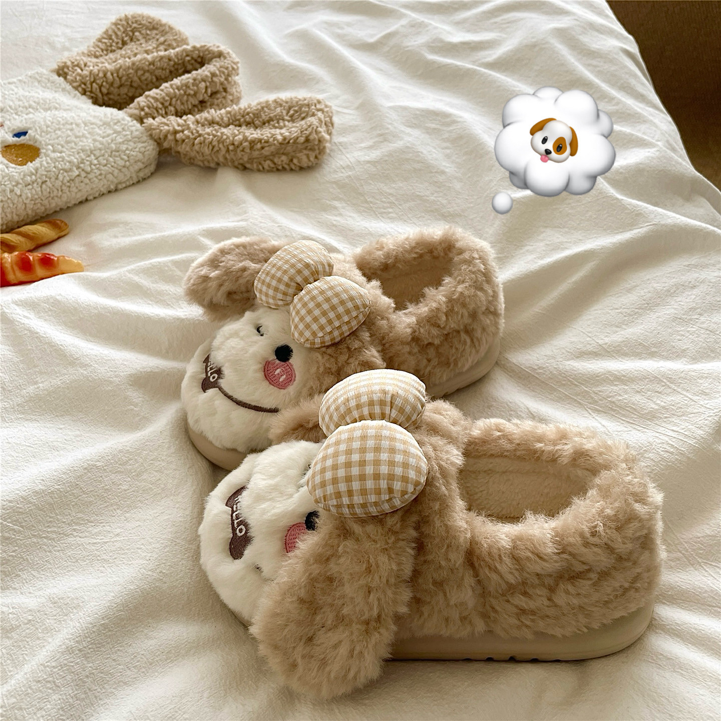 飞耳云朵狗~！可爱ins软萌包跟棉鞋女居家冬季厚底保暖毛毛棉拖鞋,女鞋,毛毛鞋,淘宝优惠券,粉丝福利购,淘宝优惠卷