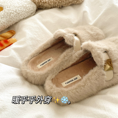 冰川雪狐！亲肤绵密！力推包头勃肯毛毛拖鞋女外穿厚底加绒棉拖鞋