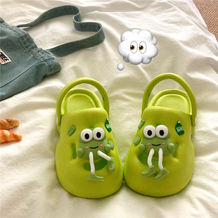 透气包头凉鞋 可爱小青蛙 防滑拖鞋 女夏季 两穿ins可爱厚底洞洞鞋