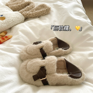 外穿防滑加绒单鞋 嗲嗲两穿 女懒人包跟冬季 棉拖鞋 踩跟保暖法式