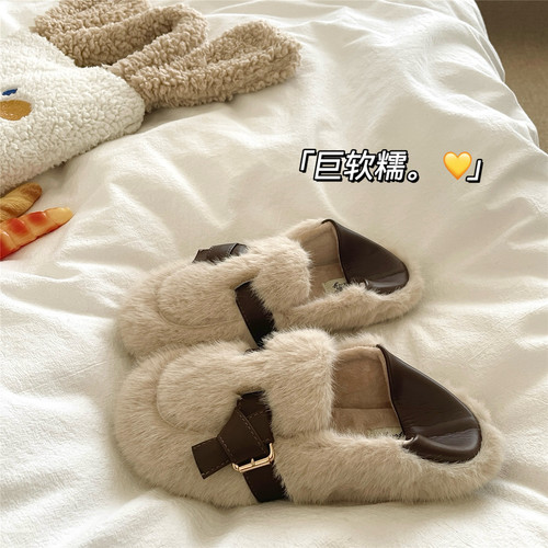 嗲嗲两穿~！踩跟保暖法式棉拖鞋女懒人包跟冬季外穿防滑加绒单鞋