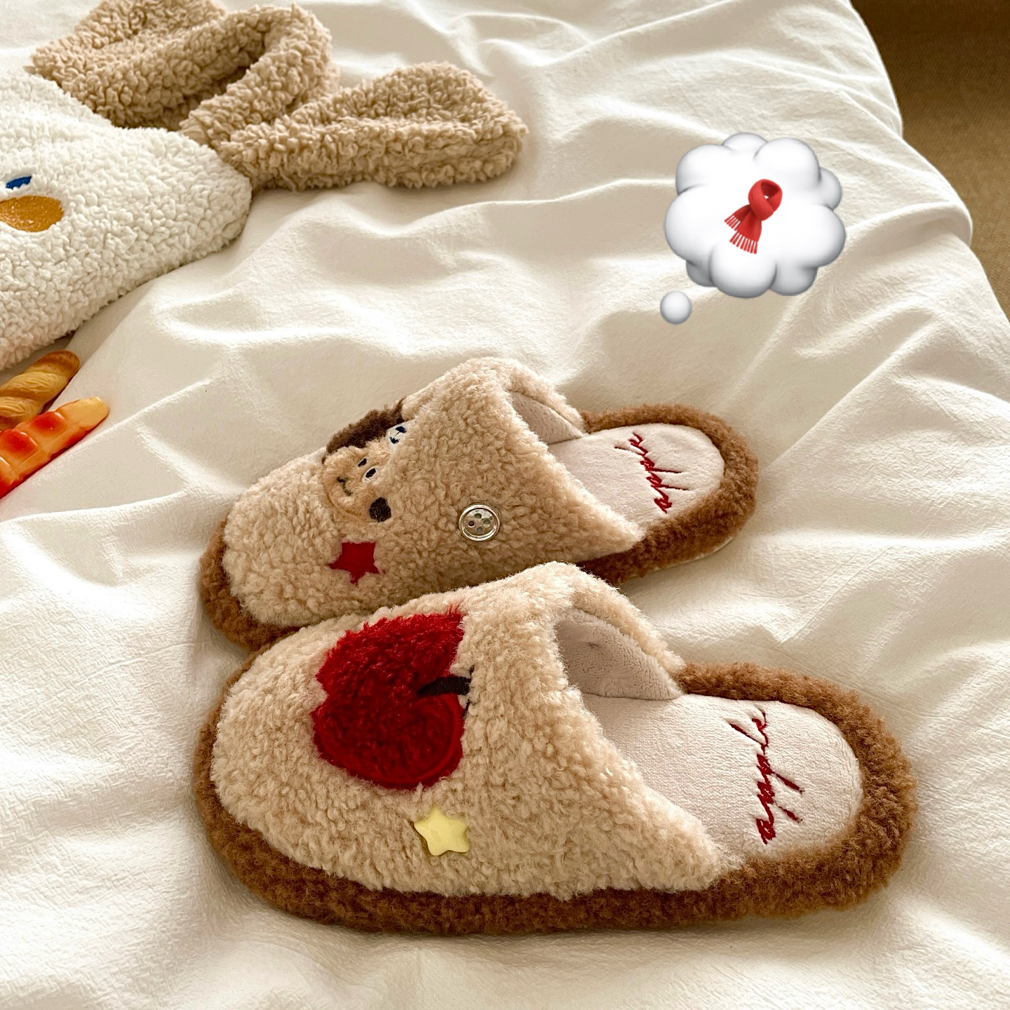 圣诞小狗!软呼呼~毛茸茸可爱包头居家室内毛毛拖鞋女保暖棉拖鞋