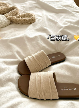 jio感巨舒服~！软糯ins亚麻透气外穿一字拖鞋女夏季沙滩凉拖鞋潮