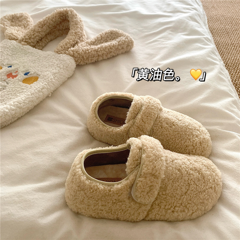 黄油绵羊~！一脚蹬加绒保暖勃肯鞋女外穿冬季保暖棉鞋毛毛豆豆鞋