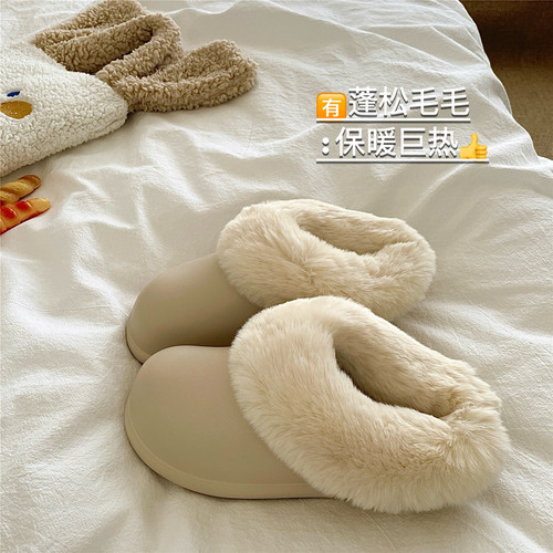 大毛领！怒推~巨厚保暖ins外穿棉拖鞋女冬季防滑加绒厚底毛毛拖鞋