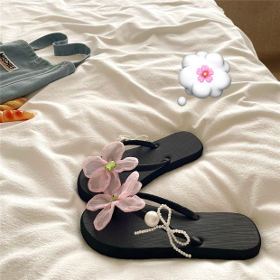度假仙女风~！韩系花朵ins甜美海边凉拖鞋女透气防滑夏季人字拖潮