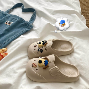 ins洞洞鞋 女外穿防滑厚底夏季 潮 卡通可爱包头凉拖鞋 DIY掌门狗