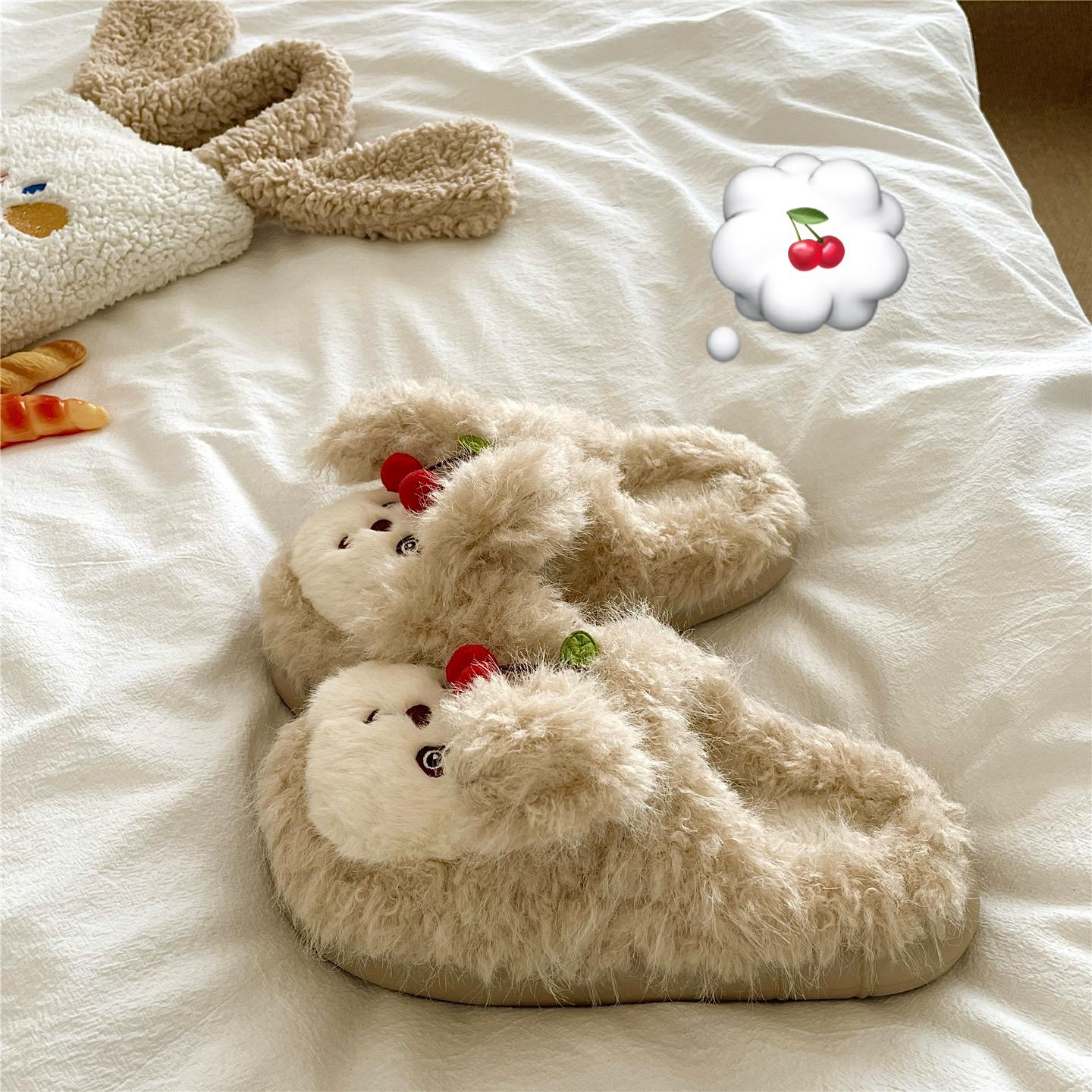 樱桃小狗~！奶呼呼ins可爱软萌棉拖鞋女居家保暖加绒厚底毛毛拖鞋