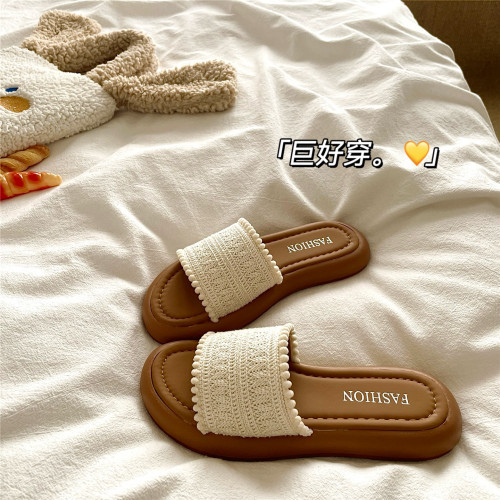 海岛编织风~！波西米亚风ins夏季透气凉拖鞋女防滑法式一字拖鞋潮