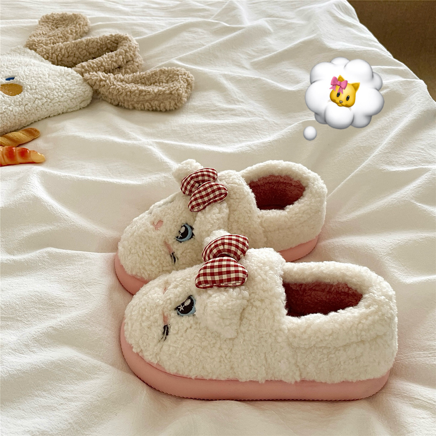 星月眼小猫~！软萌ins可爱包跟保暖棉鞋女冬季加绒厚底毛毛棉拖鞋,女鞋,毛毛鞋,淘宝优惠券,粉丝福利购,淘宝优惠卷