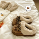 豹纹kt猫~！辣妹ins可爱包头棉拖鞋女加绒外穿厚底增高毛毛拖鞋潮