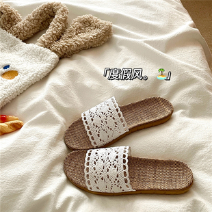 透气外穿麻拖鞋 波西米亚海岸 女夏季 编织凉拖鞋 度假慵懒ins法式