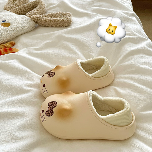 迷糊kt猫~！吐司ins可爱两穿防水包跟棉鞋女加绒保暖毛毛棉拖鞋潮