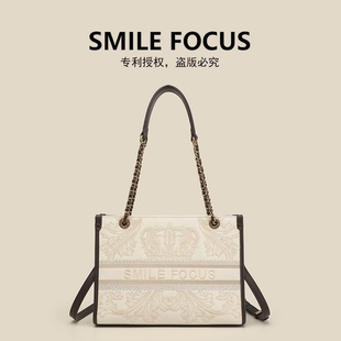 刺绣时尚 SMILE FOCUS 2023新款 大托特大容量手提单肩包通勤女包包