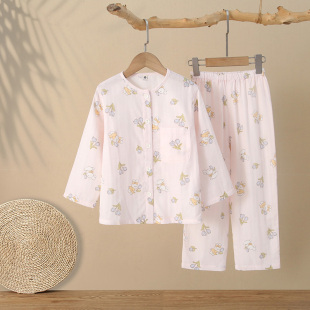 家居服可外穿 女童宝宝中大童春秋款 儿童睡衣纯棉双层纱布长袖 套装