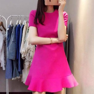 夏季连衣裙收腰显瘦气质大码女夏荷叶边仙女裙子夏天鱼尾连衣裙女