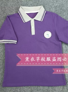 西大英才小学校服同款纯棉短袖夏纯棉polo衫t恤紫色上衣