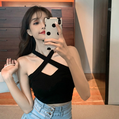 美背挂脖式ins露脐春季吊带背心