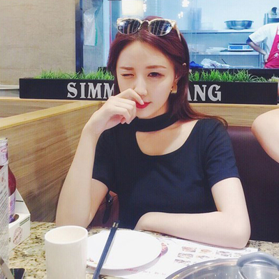 修身挂脖短袖t恤新款打底衫上衣