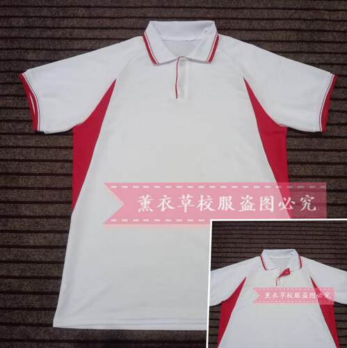 初高中小学校服短袖夏季男女校服短袖T恤白色拼大红色Polo领上衣