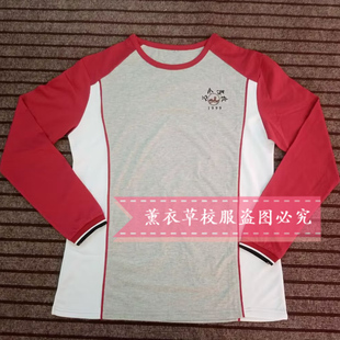 为明学校长袖t恤校服白色拼酒红色浅灰色纯棉上衣休闲T恤大码定制