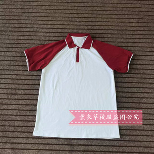 初高中小学校服短袖纯棉上衣白色拼接酒红色休闲宽松纯棉polo衫
