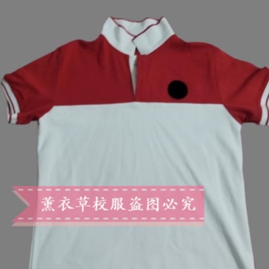 武汉市新洲区阳逻三中夏t恤polo衫上衣白色拼红色宽松短袖