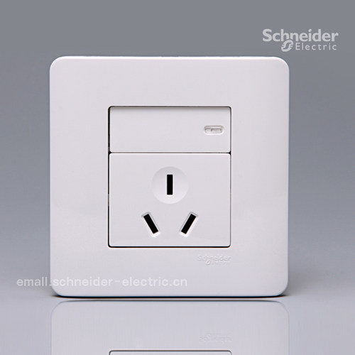 施耐德E8000 ZENcelo轻点10A 250V带开关三极扁脚插座（经典白）