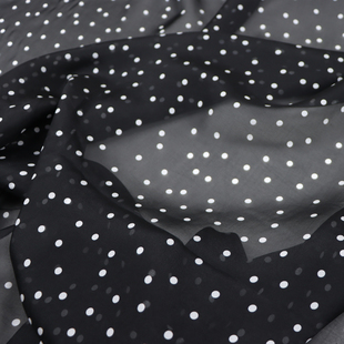 宽幅黑底白波圆点真丝雪纺纱连衣裙半身裙衬衫桑蚕丝服装布料面料