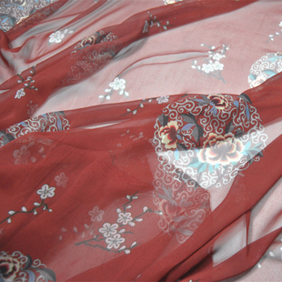 宽幅红色团花素雅文雅真丝乔其纱连衣裙衬衫桑蚕丝服装布料面料