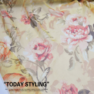 宽幅素雅花朵真丝顺纡纱褶皱旗袍汉服连衣裙桑蚕丝服装 布料面料